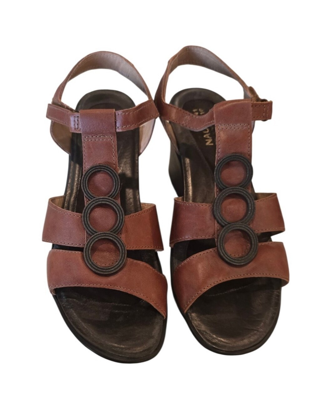 NAOT Wedge Sandals Made In Israel Ring Design Brown 41 Ladies 10